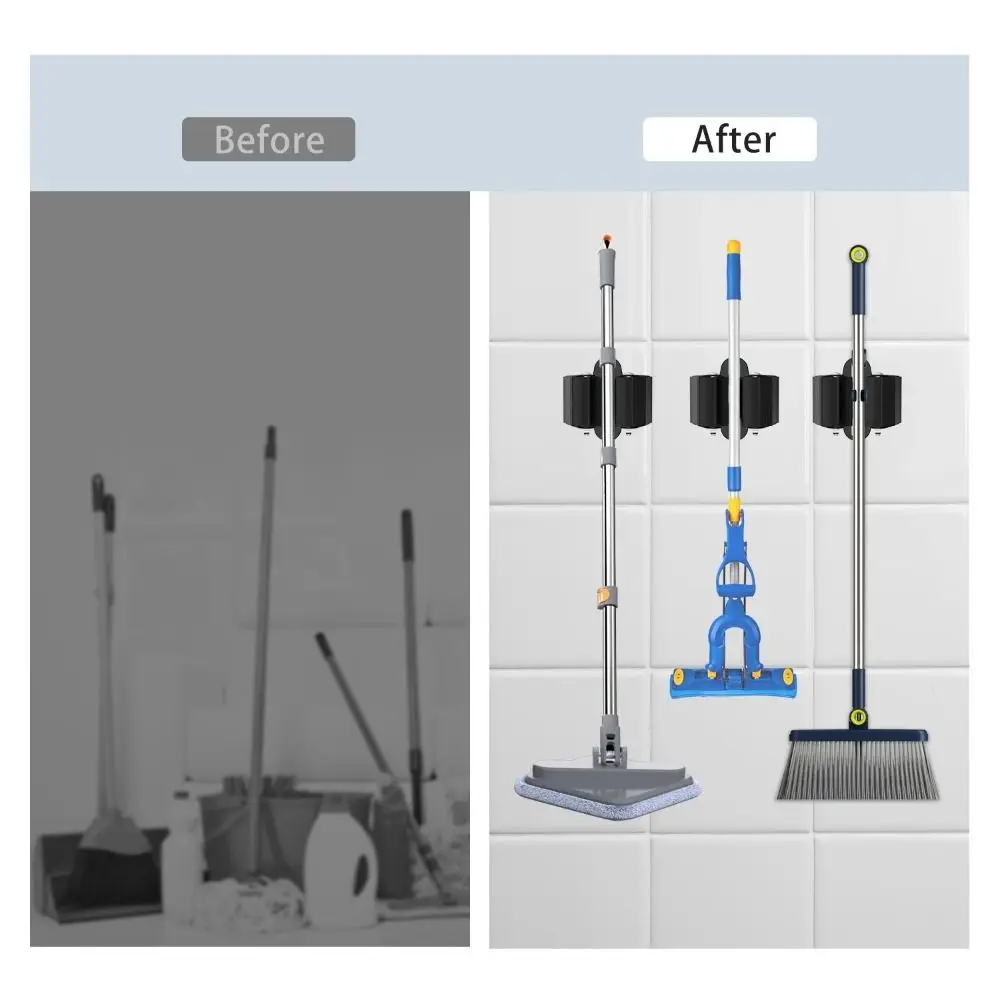4Pcs Wall Mounted Mop Broom Holder with Screws Waterproof Mop Storage Clips Rack Anti-slip Hanging Brush Broom Hanger Home