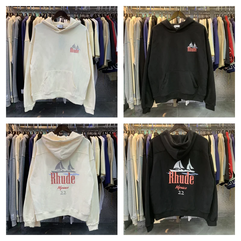 

New Oversized Rhude Men's Hoodie Casual Loose Women's Rhude Sweatshirt Streetwear Pullover Labels