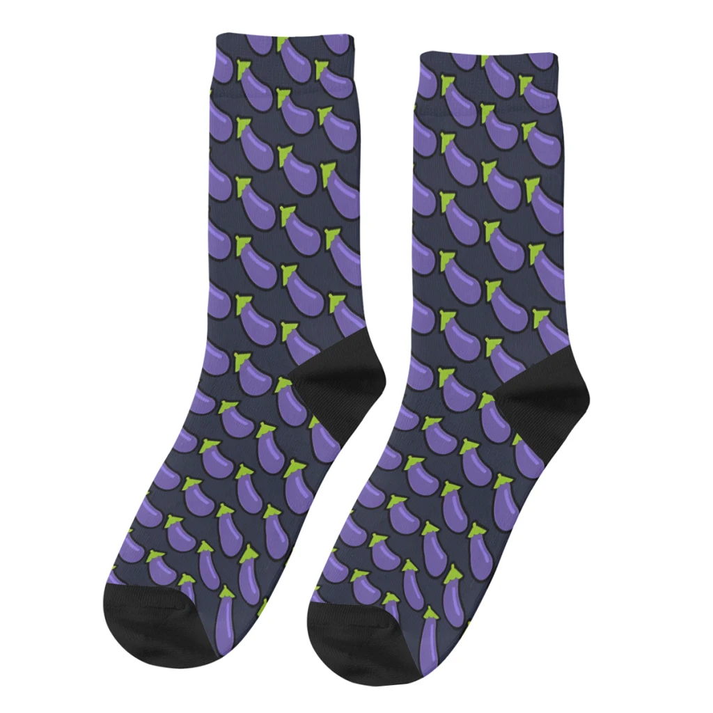 Vintage Eggplant Men\'s Socks Vegetables Food Unisex Novelty Seamless Printed Funny Crew Sock Gift