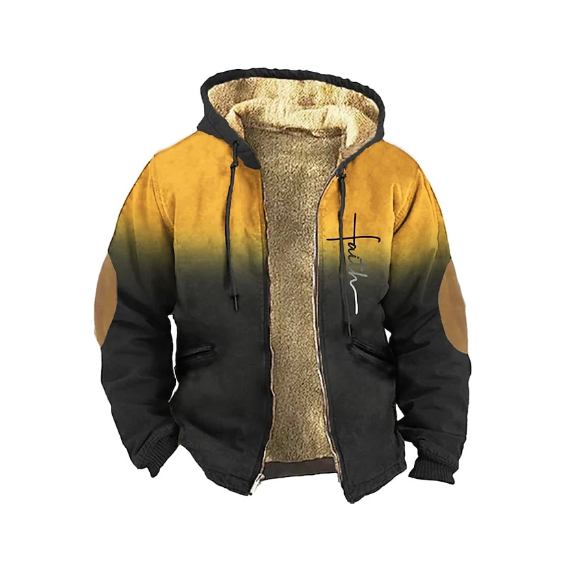 

2023 New Autumn Winter Men Zip Up Hoodies Long Sleeve Fleece Hood Jackets Gradient Patchwork Print Casual Outerwear Sweatshirts