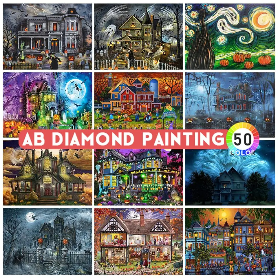 Halloween Diamond Painting Kit Haunted House Landscape 5D AB Drill Embroidery Full Cross Stitch Ktis Holiday Home Decor Art