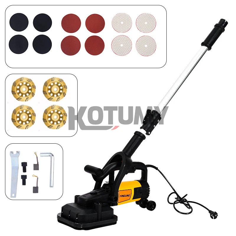 Multifunctional Four Head Cement Wall Rough Grinder Dust-free Plasterer with Extension Rod Walls Concrete Floors Polish Tool