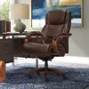 Executive Office Chair High Back Ergonomic Lumbar Support Memory Foam Brown Bonded Leather Big & Tall Design Wood Frame Sturdy & 1