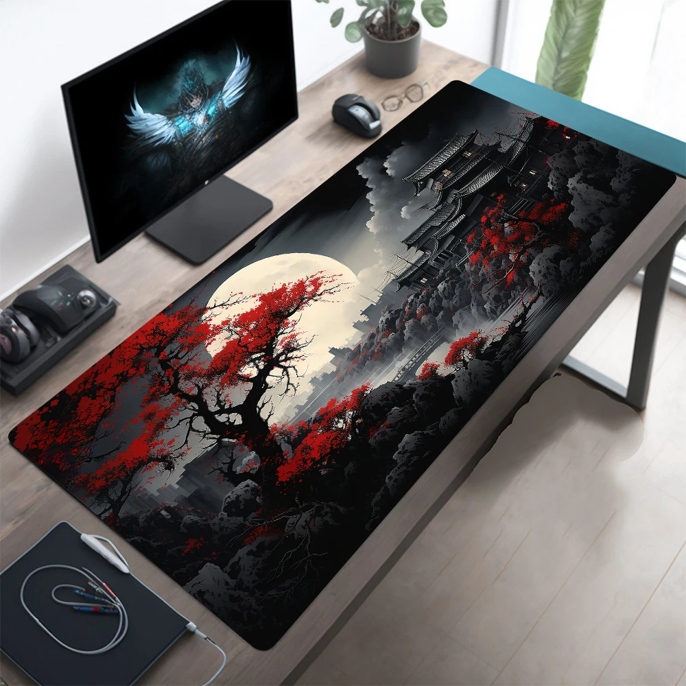 Mount Fuji Cherry Blossom Art Large Desk Mat - Stitched Edge Non-Slip Durable MousePad