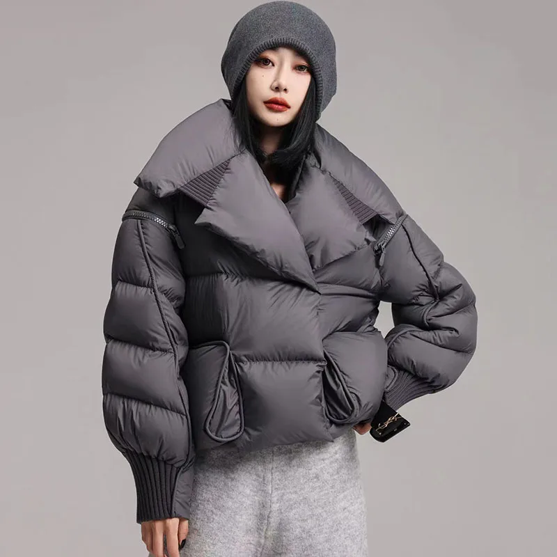 Pardessus 2025 nouvelle mode femmes doudoune hiver duvet de canard blanc de haute qualité tricoté Patchwork revers femmes doudoune H132