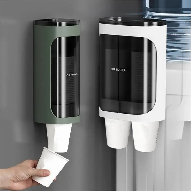 Home Disposable Automatic Cup Picker Office Translucent Wall-mounted Hole-free Paper Cup Holder