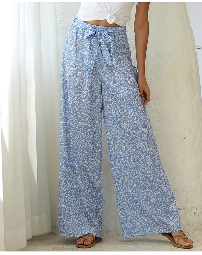 high waisted jeans Casual Bandage Pants Office Lady Trousers 2022 European and American Women's Summer Loose Pants Printed Wide Leg Pants 19544 dress pants