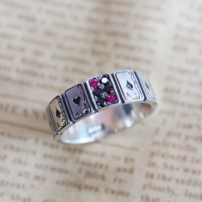 925 silver playing card shape ring hip hop exaggerated dance party birthday gift men and women jewelry silver rings silver ring