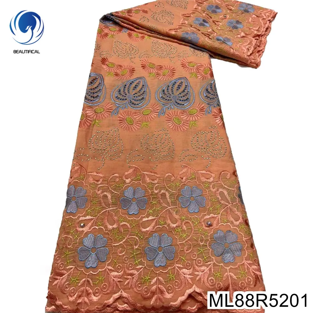 

Nigerian Swiss Voile Cotton Lace Fabric, Exquisite Embroidery Craft with Glaring, Hot Drilling, Party Dress, ML88R52