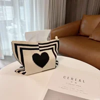 Nordic Ins Heart-pattern Knitted Tissue Bag Living Room Table Tissue Box Paper Storage Desktop Decorative Tissue Case Paper Box 1