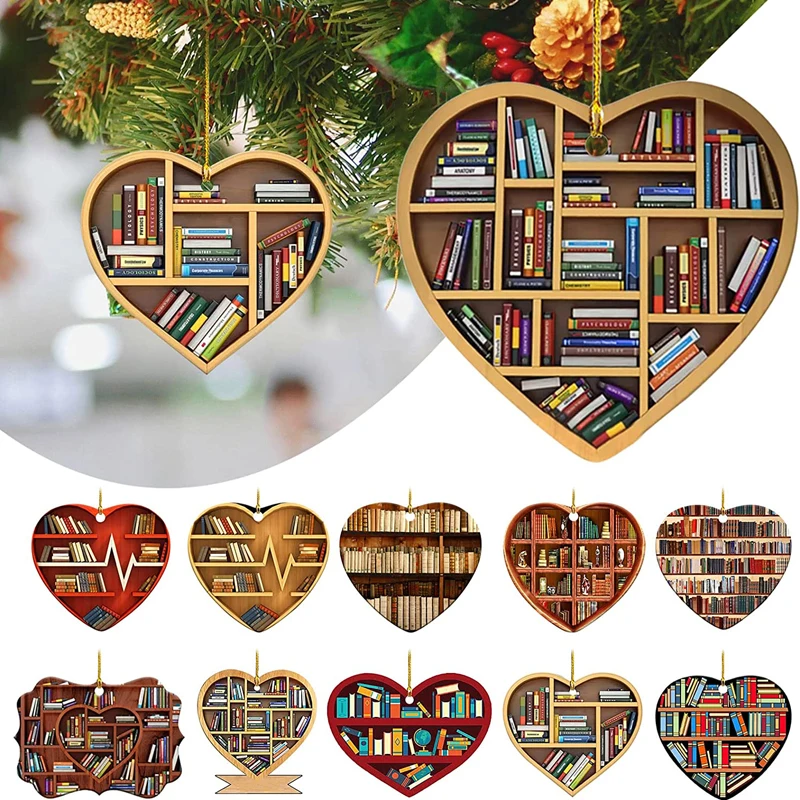 Herzförmiges Bücherregal-Ornament | Buchornament-Autoanhänger aus Acryl in  Herzform,Weihnachtsbaumschmuck, Herz-Bücherregal-Ornament