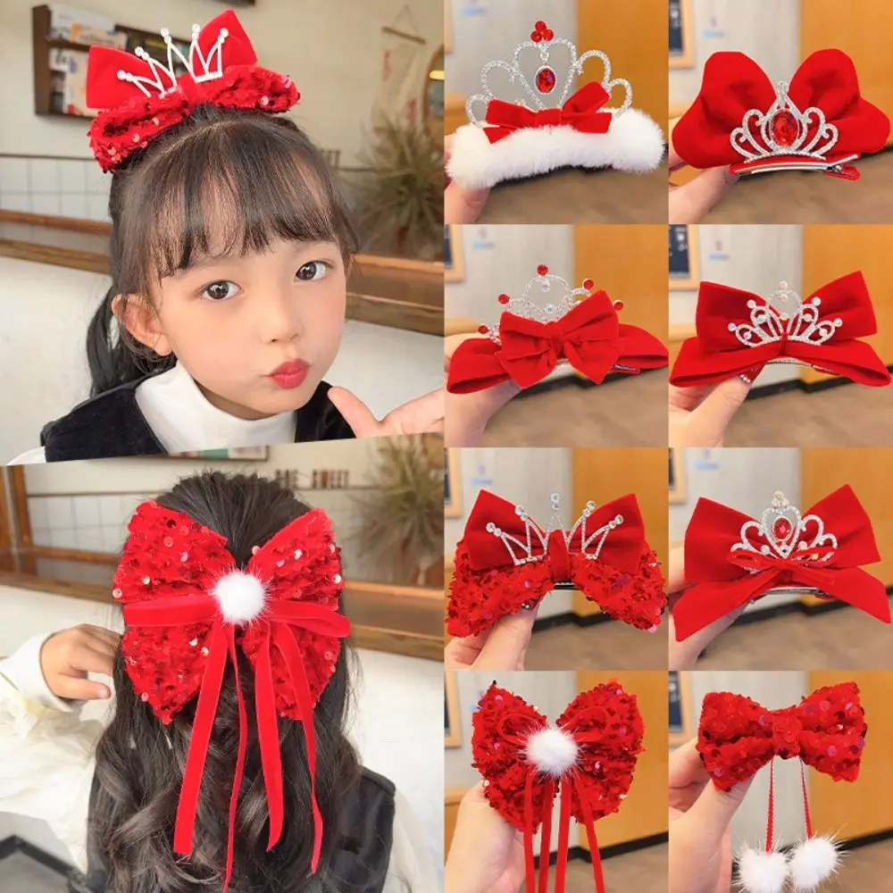 

Velvet Red Bow Hairpin Hair Accessories Headwear Red Ribbon Hair Clips Shiny Velvet Hairpins Children's Hair Accessories