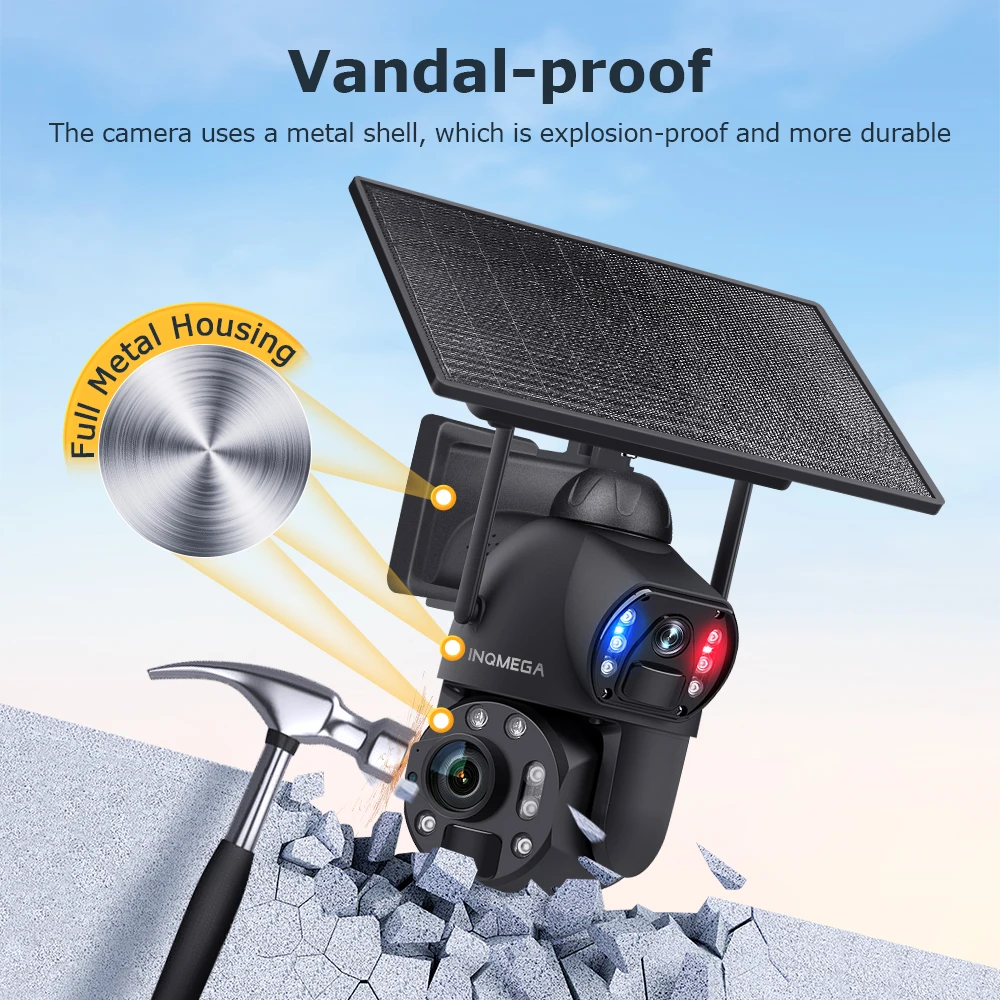 INQMEGA 4G Solar Outdoor Camera 36x Zoom 6MP WiFi Outdoor Security