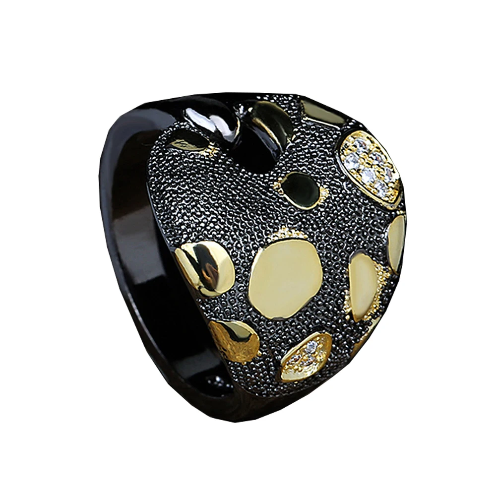 Unique Jewelry Set for Women Creative Irregular Hollow Pattern Earrings Ring Handmade Black Gold Jewelry Set 3
