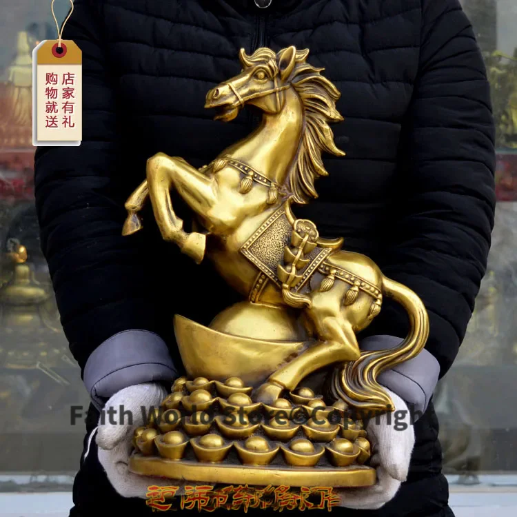 

LARGE- HOME Lobby OFFICE Company Shop FENG SHUI ART GOOD LUCK Money Drawing Talisman auspicious GOLD Fortune horse Brass statue