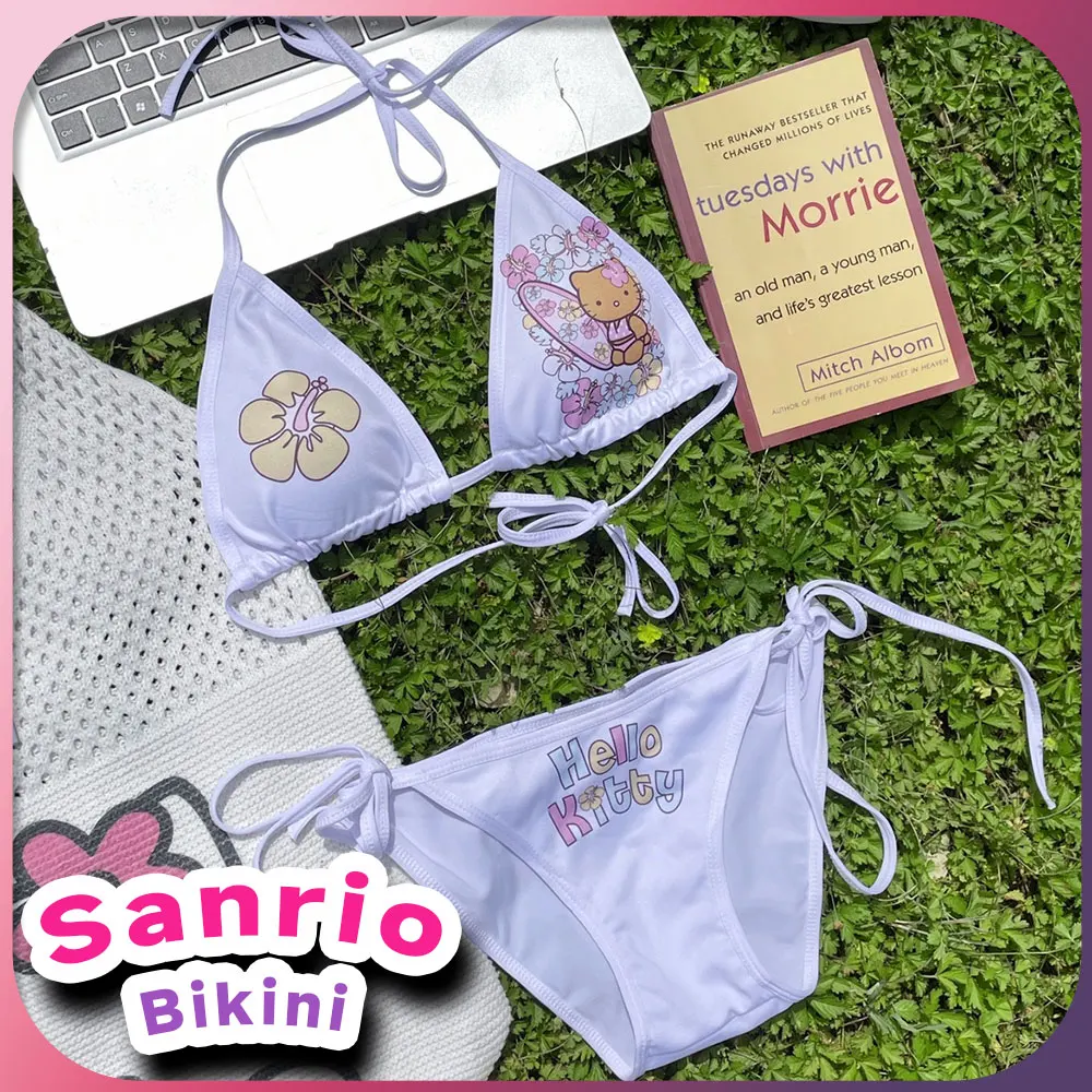 

Kawaii Tan Hello Kitty комплект бикини 2 шт. Sanrio Y2k аниме женские купальники купальный костюм Купальники подарок для девочек