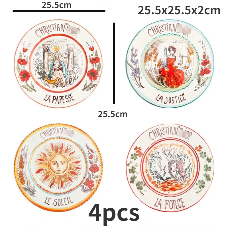 Creative Ceramic Steak Plate 4pcs Set Combination Household Hand-painted Western Food Plate Salad Ceramic Tableware