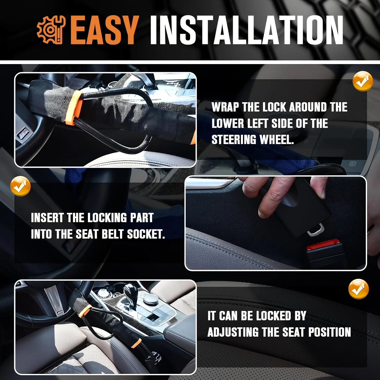 Universal Anti-Theft Steering Wheel Lock for Vehicles, Trucks, and SUVs