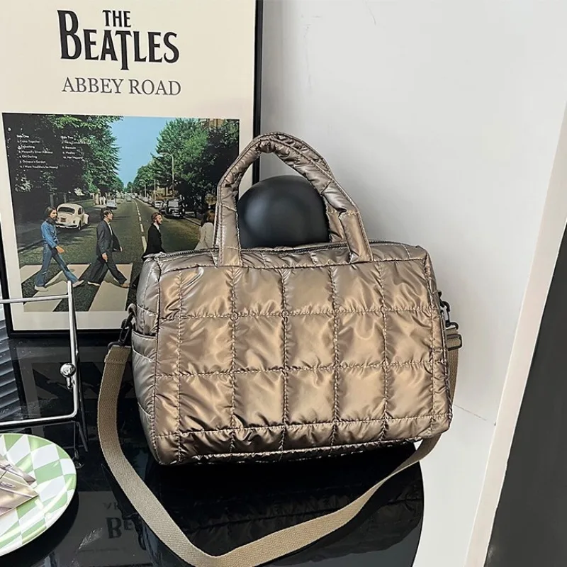 Luxury Space Padded Cotton Handbag Big Capacity Shoulder Bag Waterproof Nylon Bag Travel Down Crossbody Bag Purse Bolsa