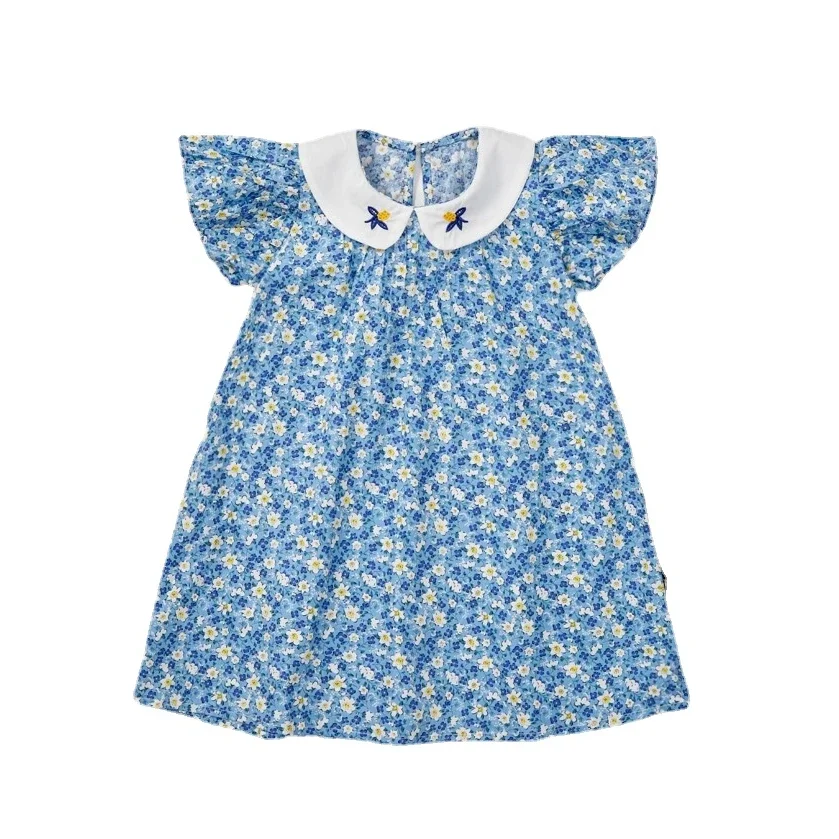 

Girl's Floral Dress 2024 Summer New Children's Doll Neck Fly Edge Embroidered Children's Skirt