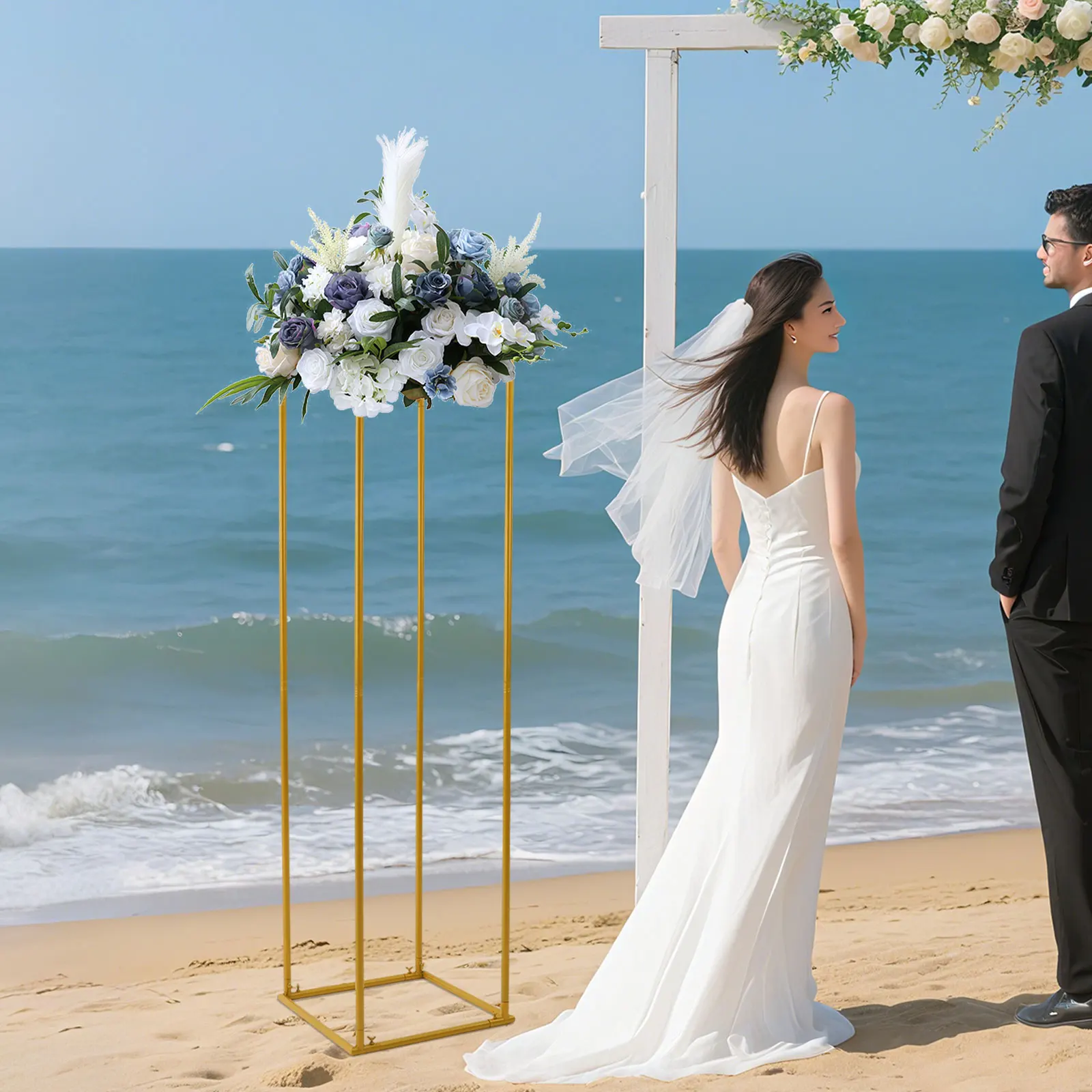 Gold Wedding Flower Stand Column Floor Vase 50x50x180cm Large Floral Display Stand for Wedding Home Party Decorations