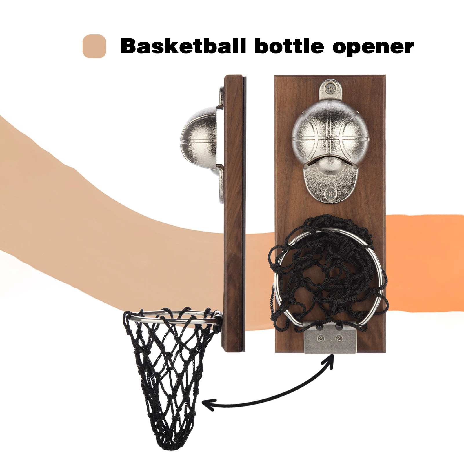 

1Pc Wine Beer Bottle Opener Wooden Wall Mount Bottle Basketball Bottle Opener with Embedded Magnetic Cap Catcher In Solid Opener