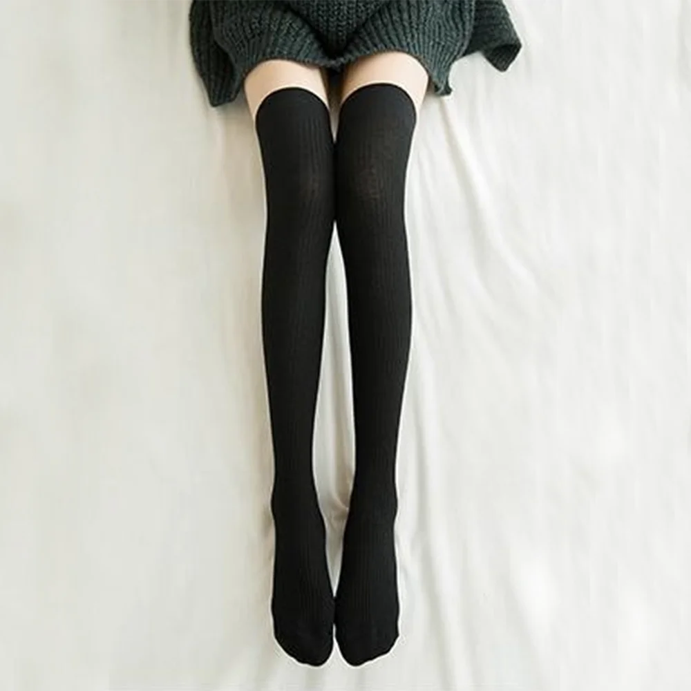 Hohe Winterstrümpfe für Damen, warm über dem Knie, weiche Wollstrümpfe, Baumwolle, gestreift, lange Socken, Oberschenkelstrumpf, Lolita, dicke warme Socken – Detail 11
