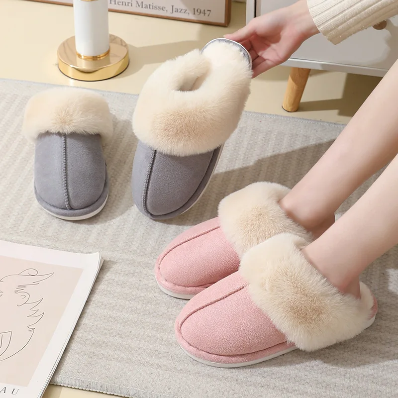 Winter Home Slippers Men and Women Couples Indoor and Outdoor Warm Slippers Cotton Fulffy Fur Slippers Non-Slip Unisex Shoes 3