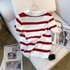 New Striped Pattern Collared Sweater Versatile Short Sleeve Knitted Top For Spring & Summer Women's Clothing Crop Top 6