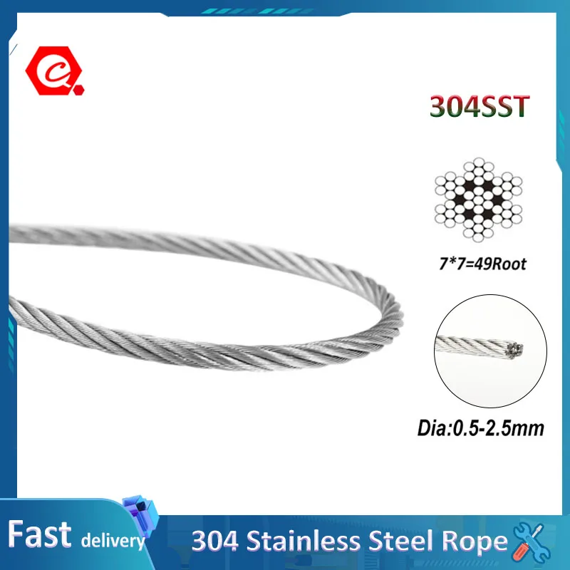 

10 Meters 7*7 Steel Rope Cable Clothesline Rustproof 304 Stainless Steel Dia 0.5mm 0.6mm 0.8mm 1mm 1.2mm 1.5mm 2mm 2.5mm