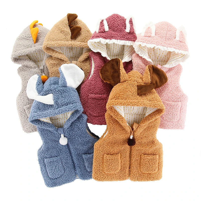 

6 Colors Baby Sleeveless Jacket Kids Fall Winter Clothes Thick Coat Warm Vest Coats Toddler Boy Girl Cartoon Hooded Jackets 1-4Y