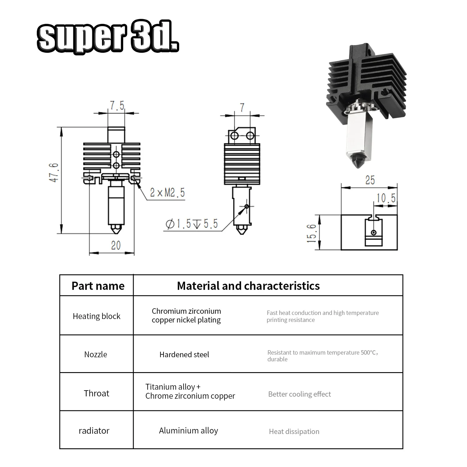 Hotend Upgrade V2.0 para Bambu Carbono de Bambu X1c P1p Hotend Kit X1c Garganta de Metal Bocal Cht Aço Endurecido 500 °c - Imagem 4
