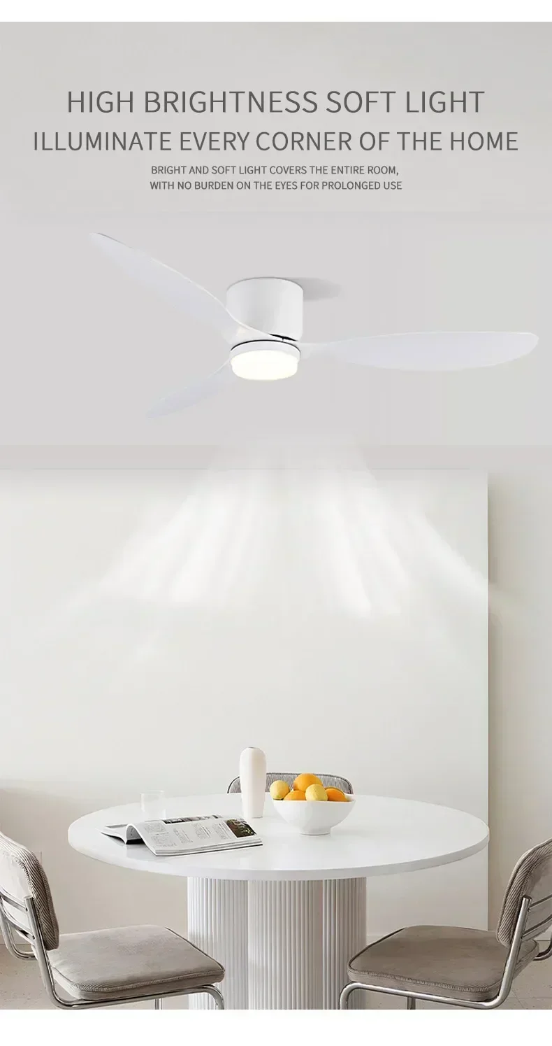 Modern Ceiling Fan with LED Light  Remote Control - High Air Volume for Kitchen Bedroom Dining Room Terrace