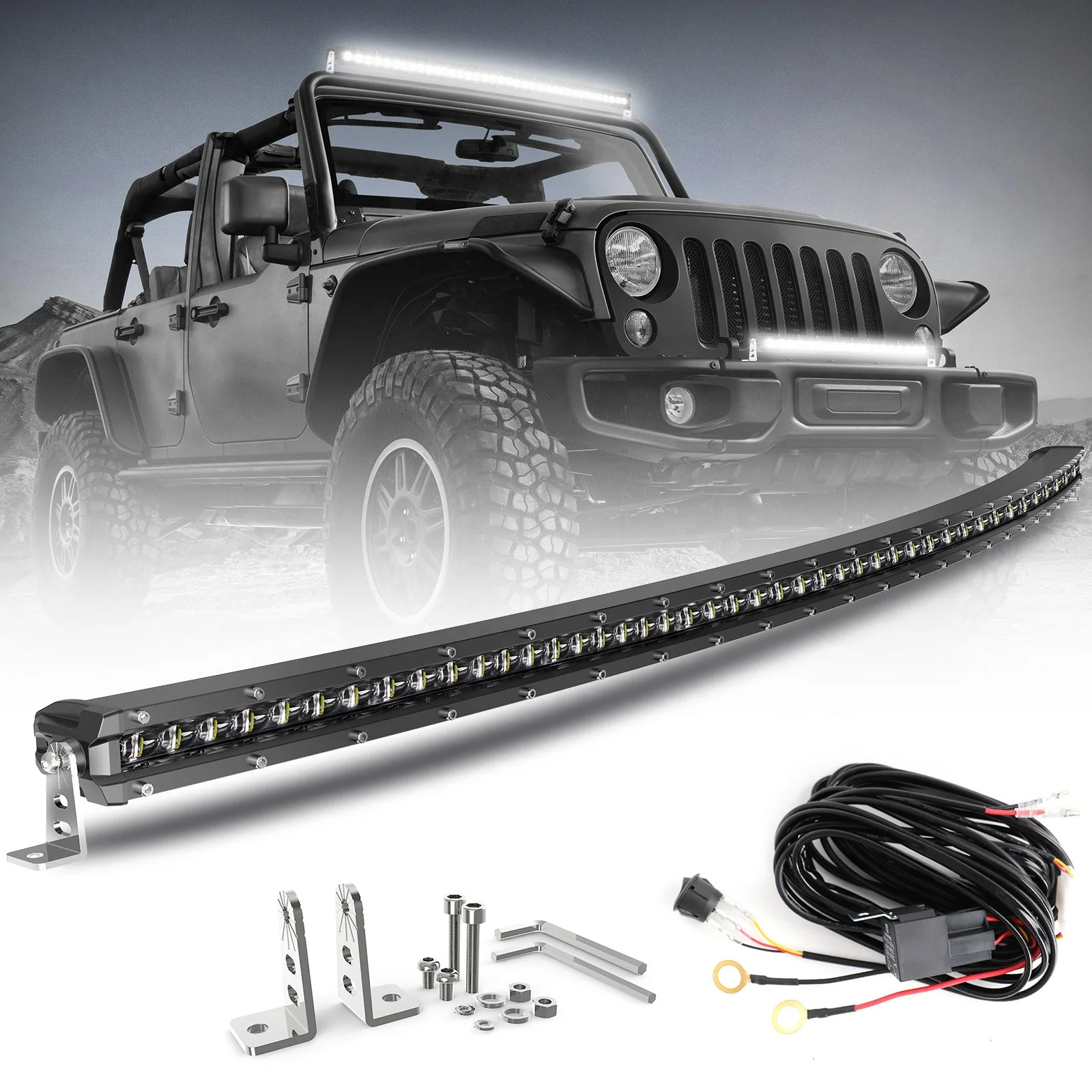 

Hot-selling 50-inch single row waterproof off-road modified car roof light bending light 6D spotlight curved Led Light bar