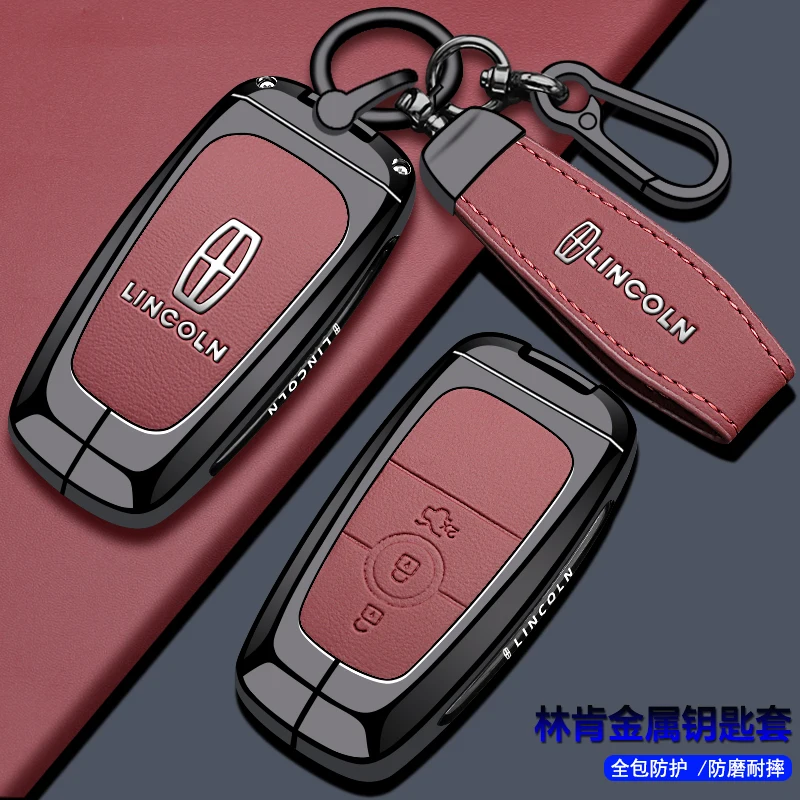 링컨 Z/네비게이터/어드벤처러/에비에이터/MKZ/MKC/MKX용 아연 합금 가죽 열쇠 고리 커버 케이스 - 긁힘 방지 고급 금속 쉘