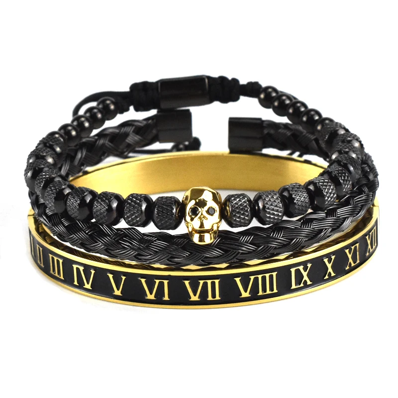 Luxo Crânio Charme Pulseira para Homens e Mulheres, Pulseiras de Aço  Inoxidável, Número Romano, Jóias, Presente Dia Dos Namorados - AliExpress
