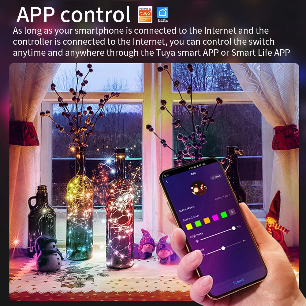 SIXWGH Tuya Smart Wifi Fairy Light Outdoor RGB Garland Festoon LED String Lights Party Garden Wedding with USB Interface Alexa