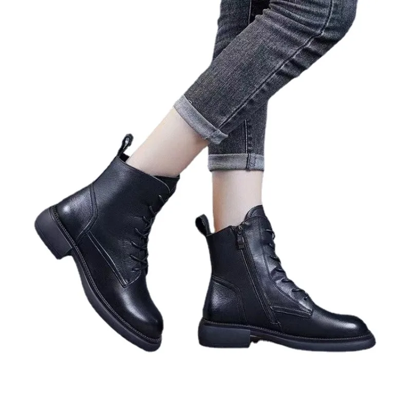 Shoes for Women 2023 Fashion Ankle Women's Boots Outdoor Modern Boots Women Lace Up Side Zip Round Toe Chunky Heel Ladies Shoes