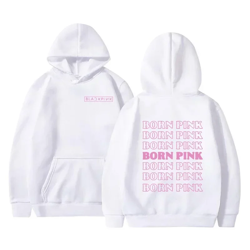 Black and Pink Y2K Women's Hoodie Kpop BORN PINK Letter Print Cotton Long Sleeve Tops Harajuku Fashion Couple  Autumn Sweatshirt
