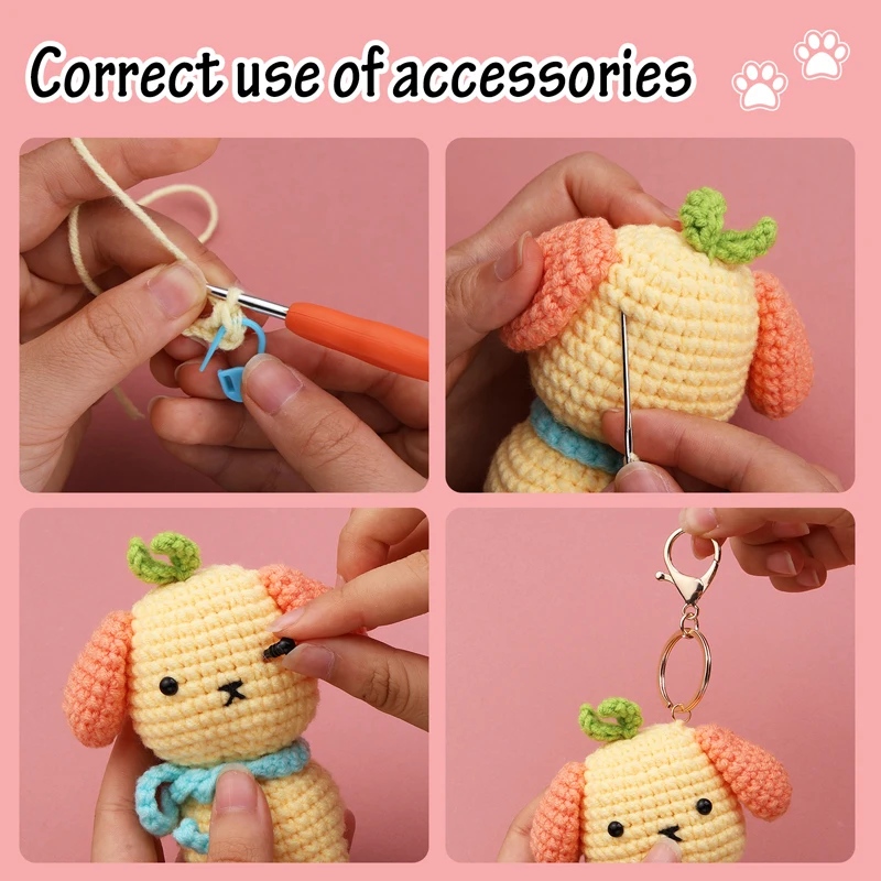 3 Color Dog Crochet Kit for Beginners Knitting Kit with Step-by-Step Instructions Video Crochet Yarn Accessories knitting needles crochet kit crochet hooks knitting supplies crochet needles knitting material knitting craft supplies