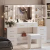 White Vanity with Mirror, Light, and Charging Station, 58.3-inch Vanity with 3 Lighting Modes, 8 Drawers, 2 Cabinets 1