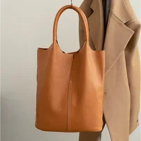 Sac fourre-tout de luxe en cuir véritable pour femme, sac à bandoulière en cuir de vachette souple de marque de créateur, grand sac seau 4