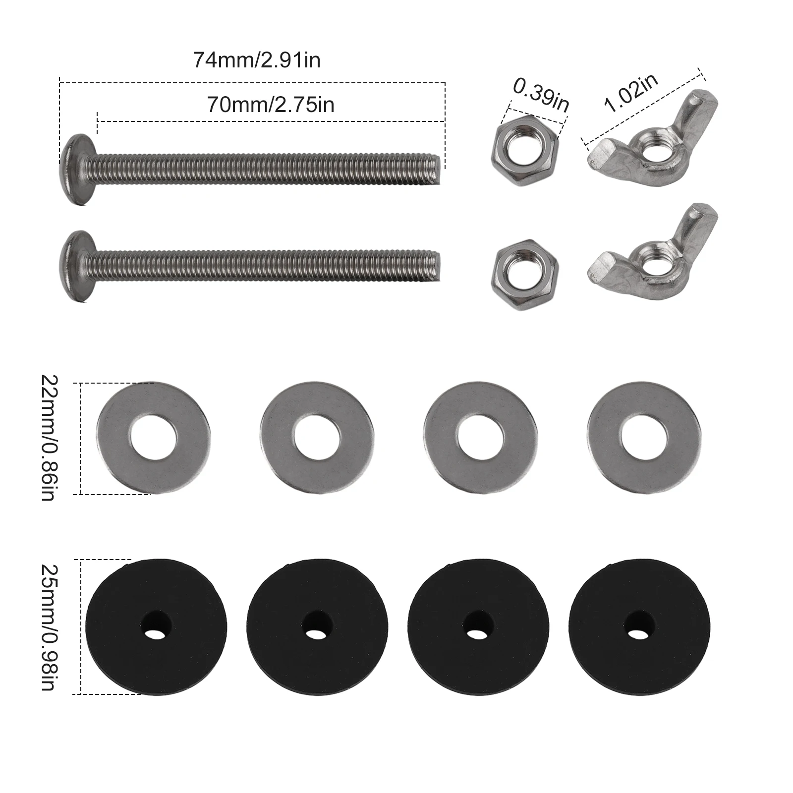 Water Tank Screws Tank Bolt Toilet Bolts WC Cistern Close Coupling Fixing Fitting Pan Rubber Sealing Kit Silver 4