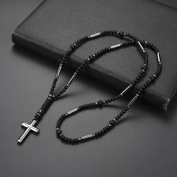 Cool Black Thin Chian Cross Pendant Necklace for Men and Women N075