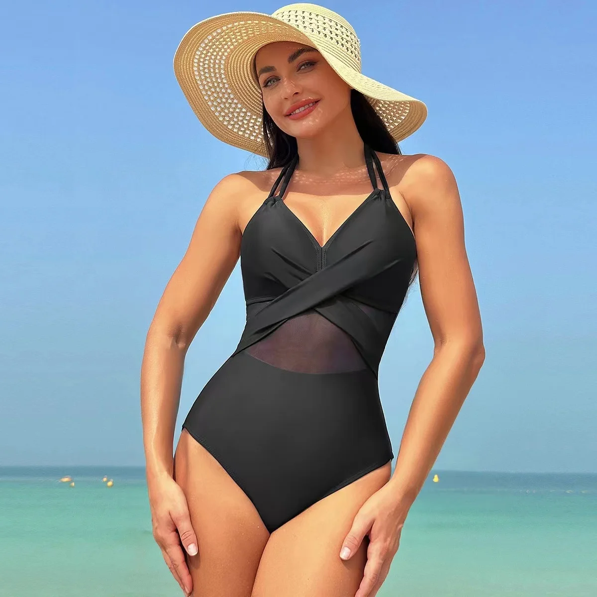 One-Piece Monochromatic Swimsuits for Women, Sexy Swimming Wear, Oversized Swimsuit for Ladies