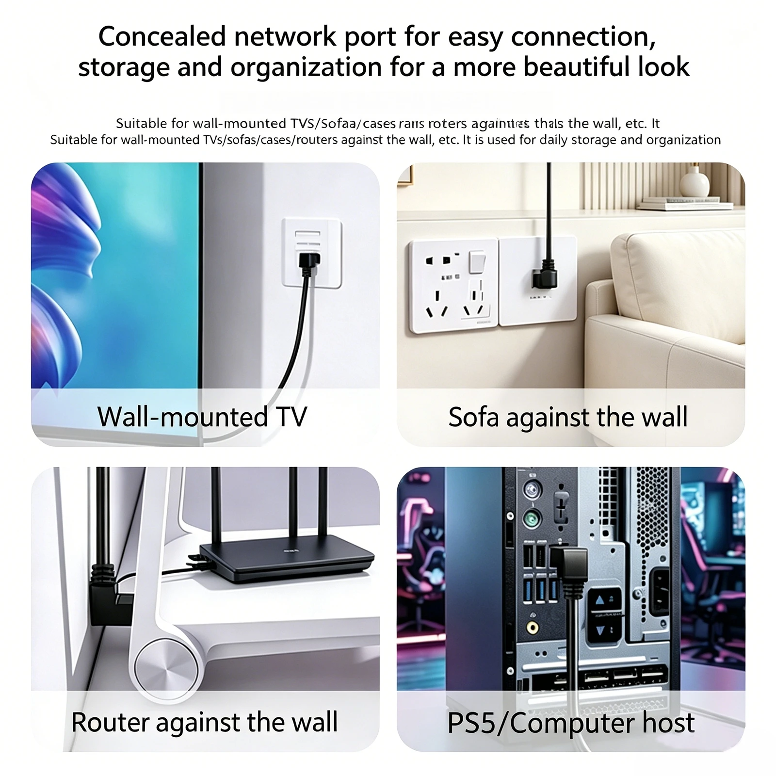 쿠비 이더넷 케이블 Cat6 UTP 90도 하향 직각 패치 코드 (노트북, 라우터, TV 박스, 프린터, USB 허브, RJ45 인터넷용)