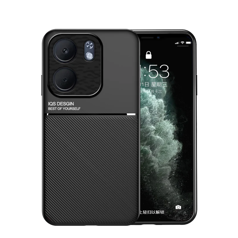 Shockproof Magnetic Car Holder Leather Silicone Phone Case