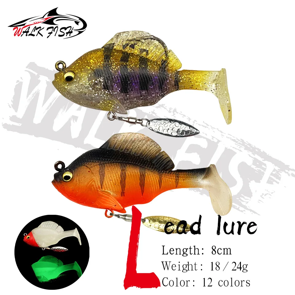 

WALK FISH 1PCS Sinking Lead Fishing Lure 18g 24g Jig Head T Tail Hard Bait Silicone Wobbler Rubber Mixed Swimbait For Pike Bass