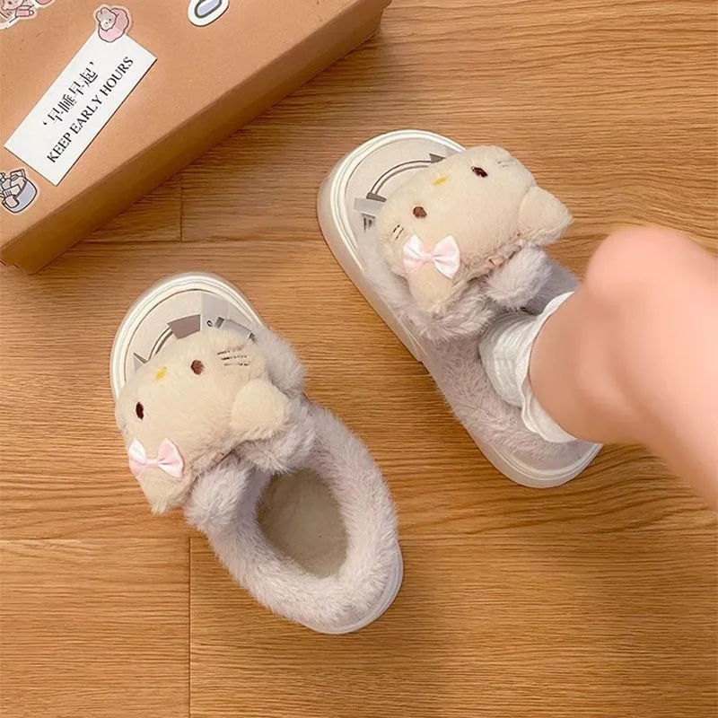 

2023 New Sanrio Stuff Hello Kitty Snow Boots Cotton Shoes Warm Plus Velvet for Women Winter Anime Kawaii Things Cute Girls Gifts