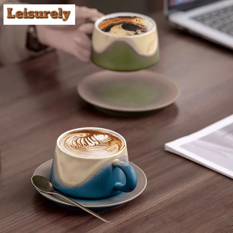 240ml Gradual Change Color Hills Coffee Mug with Plate Elegant Beer Cup Afternoon Tea Mug Cup Saucer Kit Drinkware Decoration